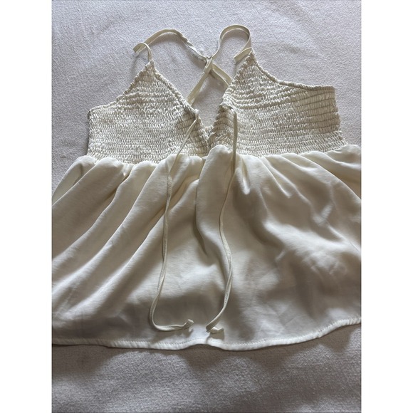 American Eagle Smocked Babydoll Spaghetti Strap Top Ivory SzL - Picture 4 of 9